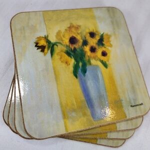 Manorcraft COASTERS Set of 4 Sunshine Sunflowers Cork Backing Classic Collection